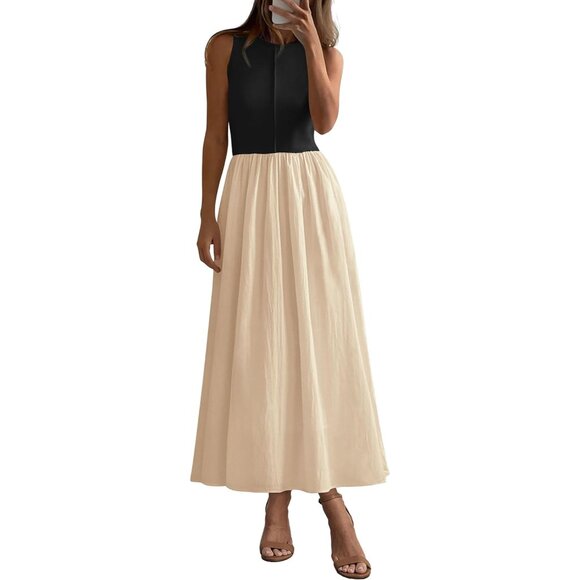 Women's Maxi Dress Summer Casual Patchwork Flowy Sleeveless Vacation - Picture 1 of 8